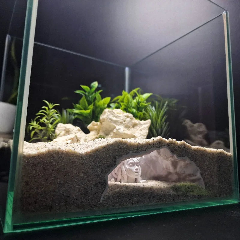 Aquarium Medusa Cave Decor - Gorgon Snake Hair Themed Shrimp Hiding House & Breeding Observation Ornament