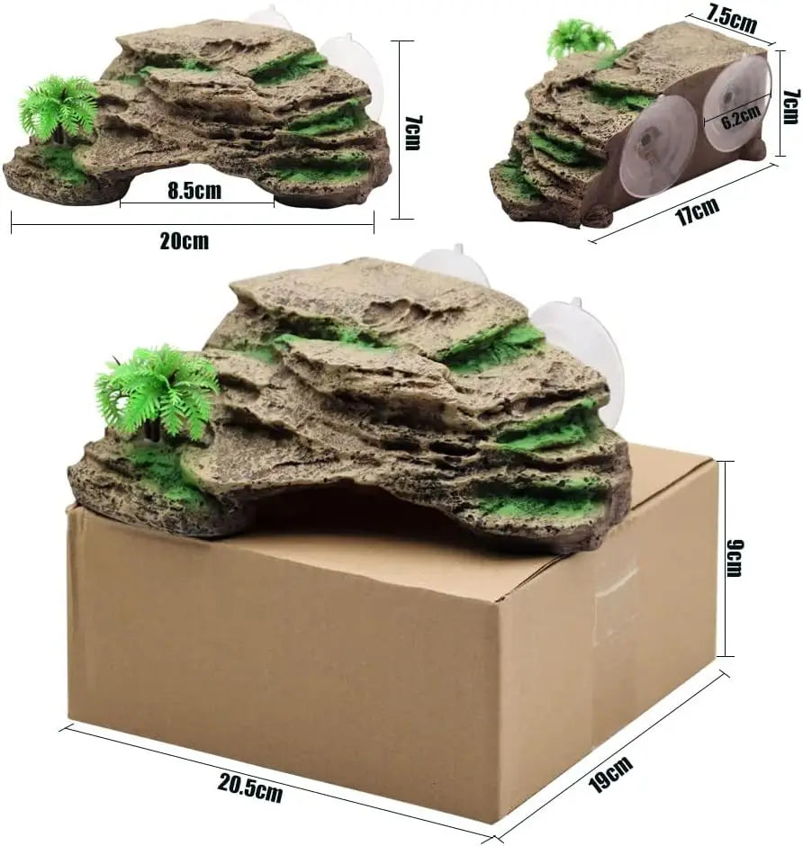 Turtle Basking Platform Terrace with Suction Cups Reptile Resin Climbing Step Aquarium Décor Fish Tank Rocks Decoration
