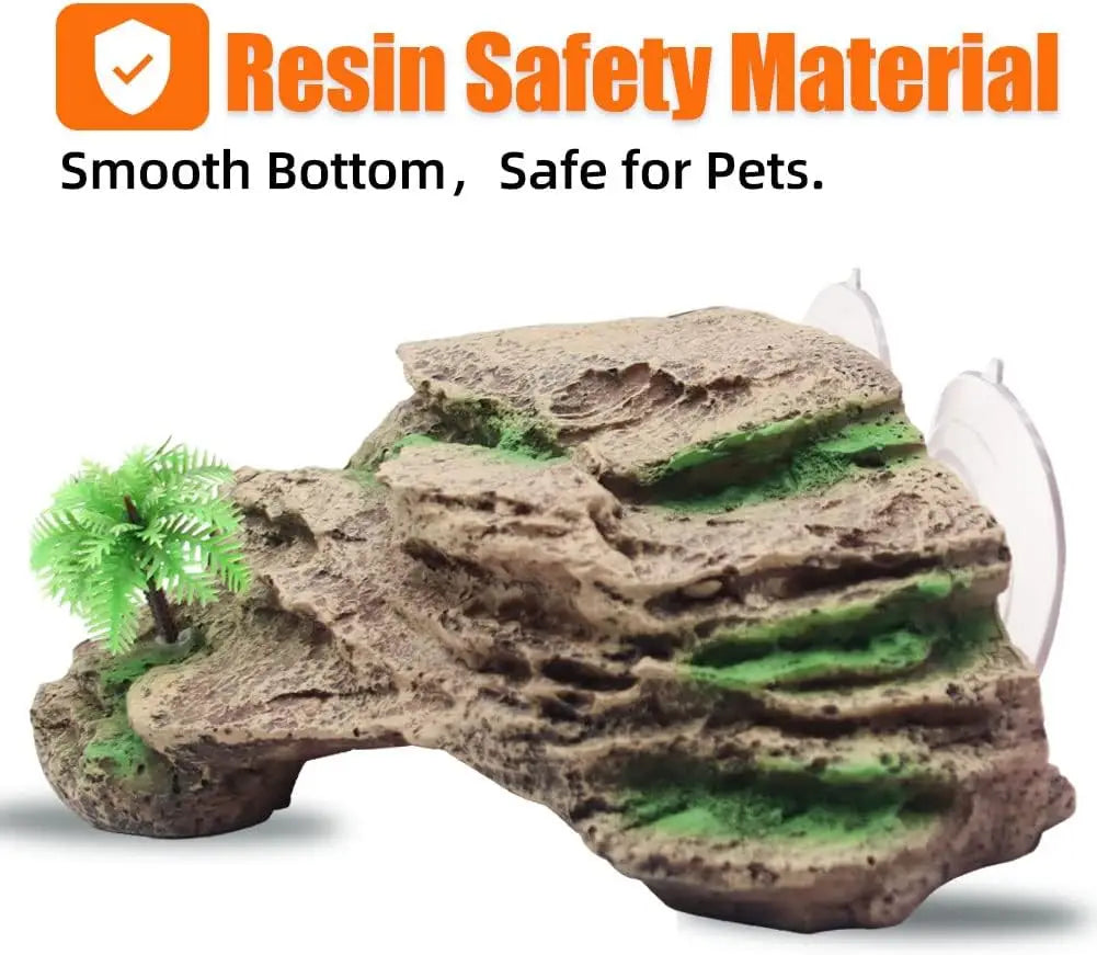 Turtle Basking Platform Terrace with Suction Cups Reptile Resin Climbing Step Aquarium Décor Fish Tank Rocks Decoration